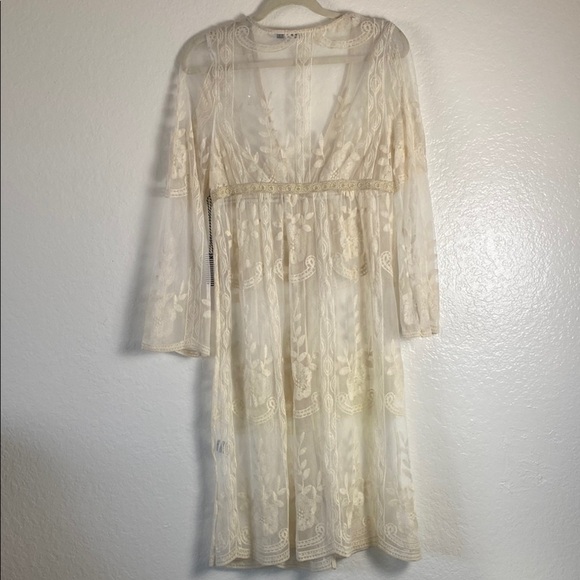Boho Sheer Embroidered Ivory Kimono Cardigan – Festival/Beach Style - Picture 7 of 8